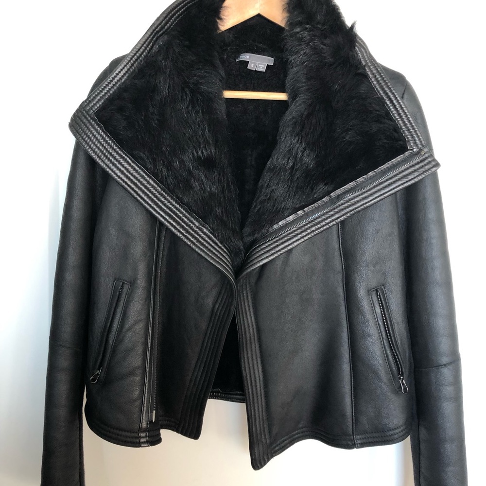 Vince genuine shearling bomber, black, small